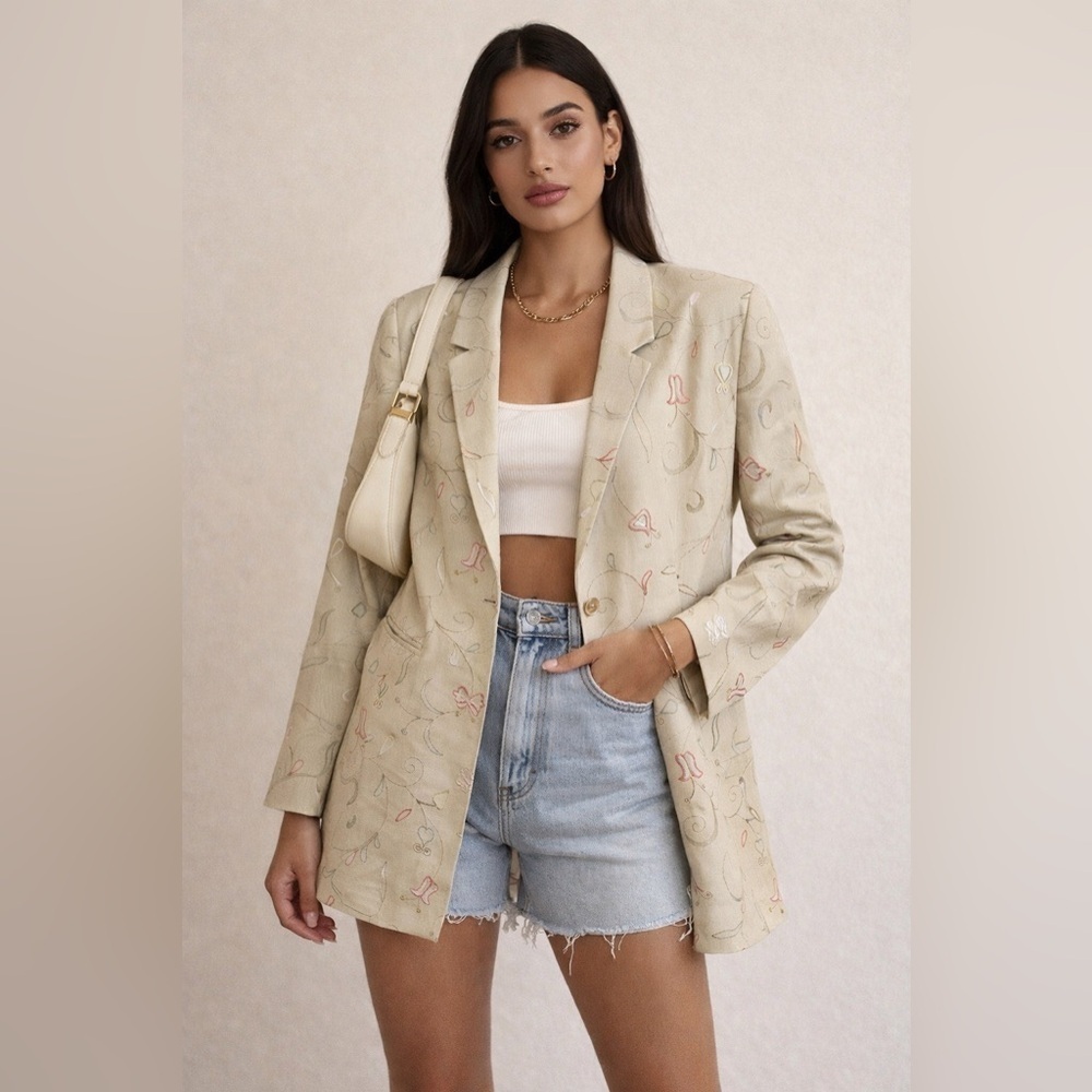 Grace Dane Lewis silk-linen embroidered blazer